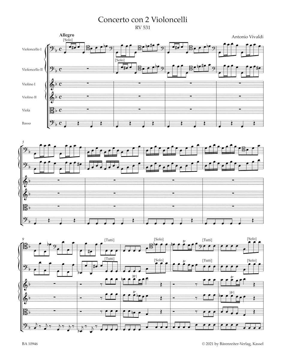 Concerto in G min for two Violoncello s, Strings and Basso Continuo RV 531