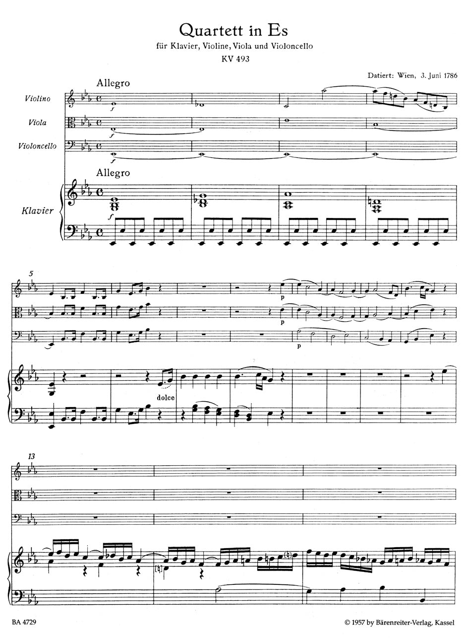 Piano Quartet in E-flat maj K. 493
