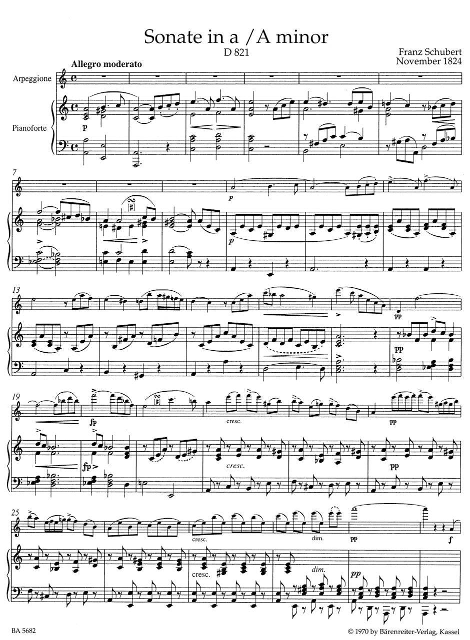 Sonate in A min D 821 "Arpeggione": Arranged for Clarinet and Piano