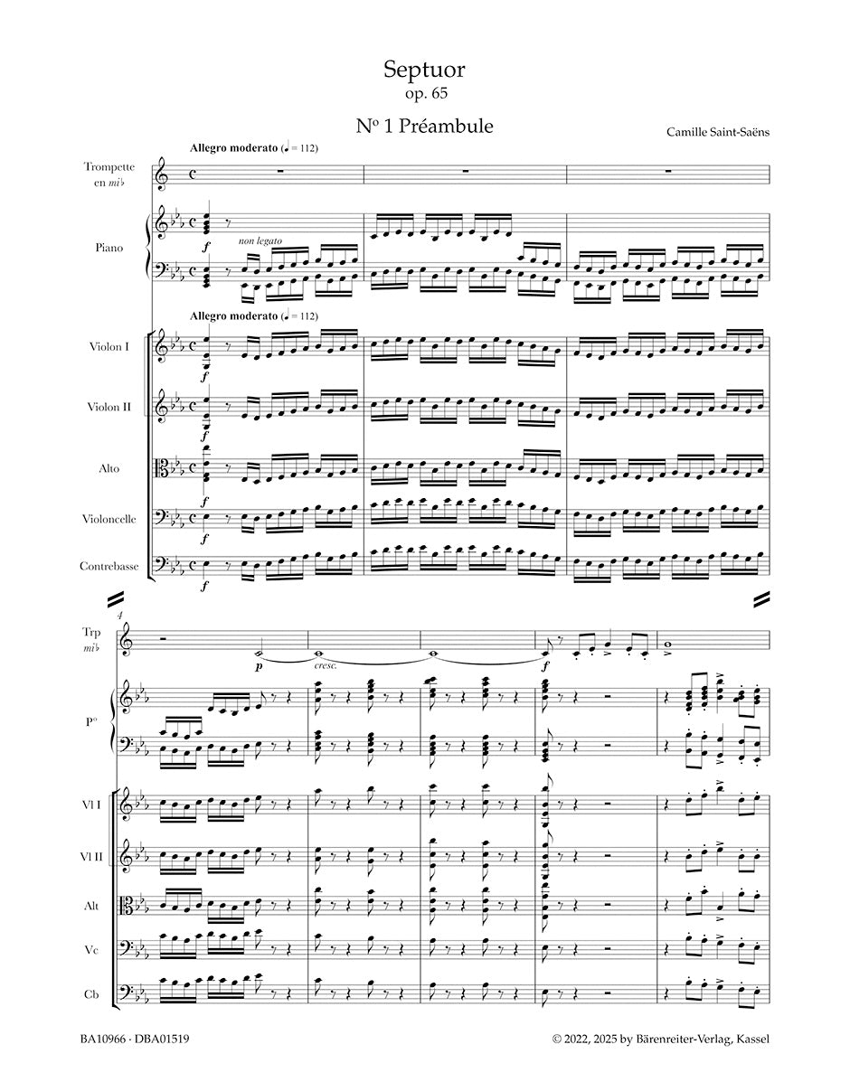Septuor in E-flat maj op. 65
for Trumpet, Piano, two Violins, Viola, Violoncello and Double Bass