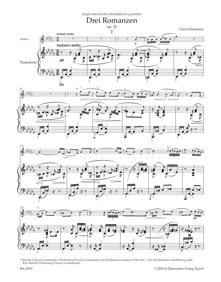 Three Romances for Violin and Piano op. 22