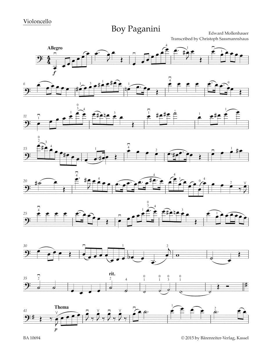 The Infant Paganini
Fantasia, arranged for cello and Piano