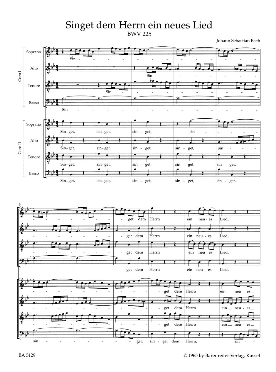 Singet dem Herrn ein neues Lied BWV 225. Motet for two mixed Choirs (SATB + SATB), instruments ad lib.