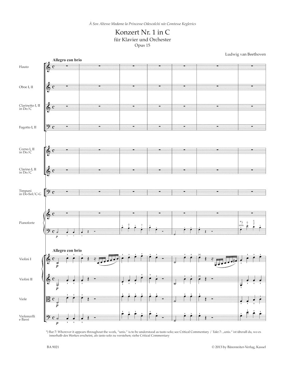 Concerto No. 1 in C maj for Pianoforte and Orchestra op. 15