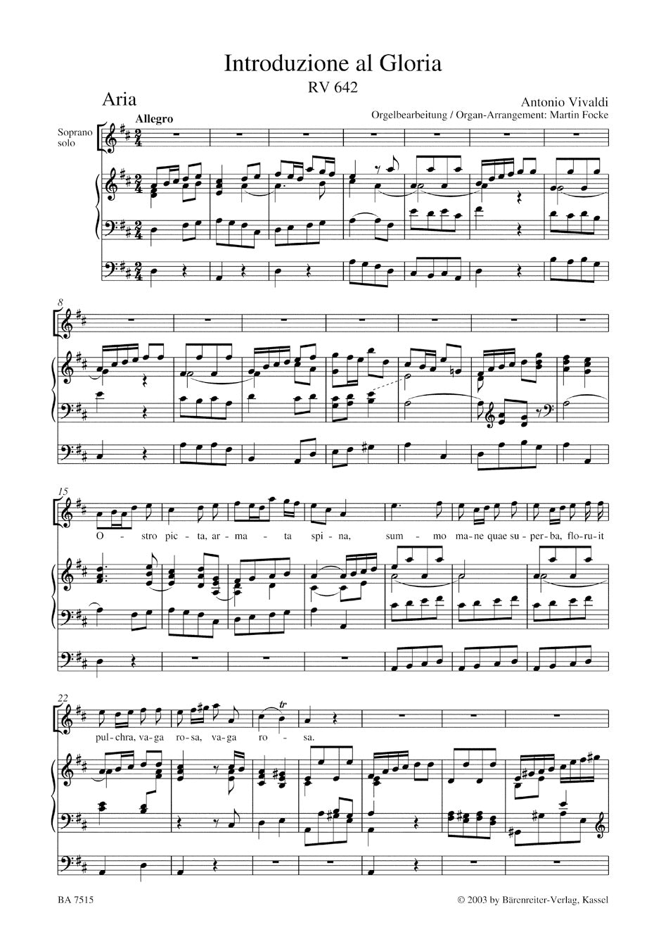 Introduzione al Gloria. Gloria in D maj RV 642, 589. Arranged for Solo Voices, chorus and Organ