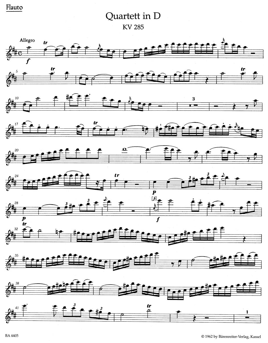 Quartets K. 285, 285a, Anh. 171 (285b), 298 for Flute, Violin, Viola & Violoncello