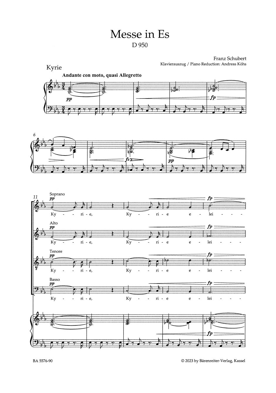 Mass in E-flat Maj D 950 
for Solo Voices (SATTB), mixed Choir (SATB) and Orchestra