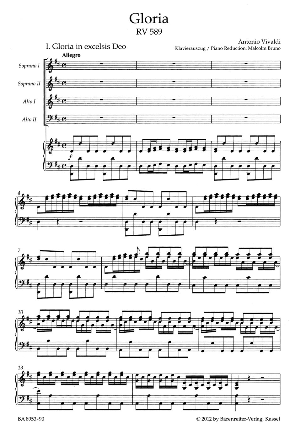 Gloria RV 589.
Arrangement for Female Choir (SSAA)