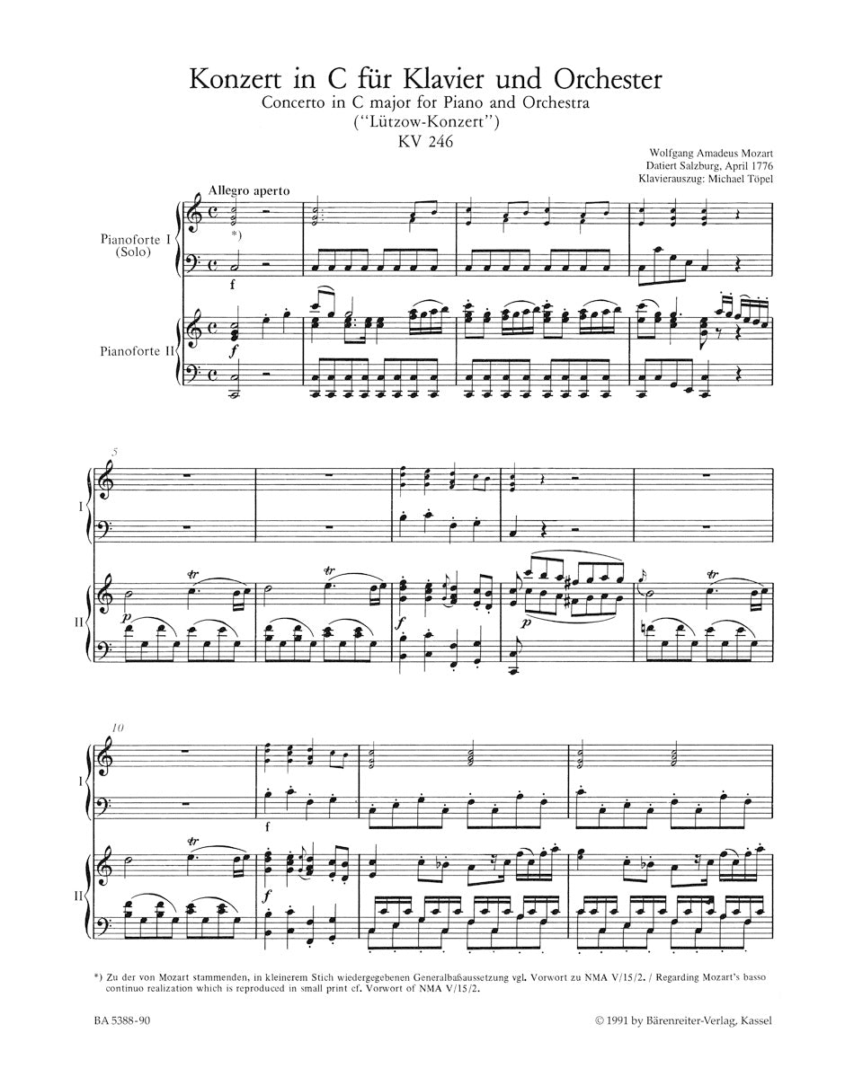 Concerto for Piano and Orchestra no. 8 in C maj K. 246 "Lutzow Concerto"